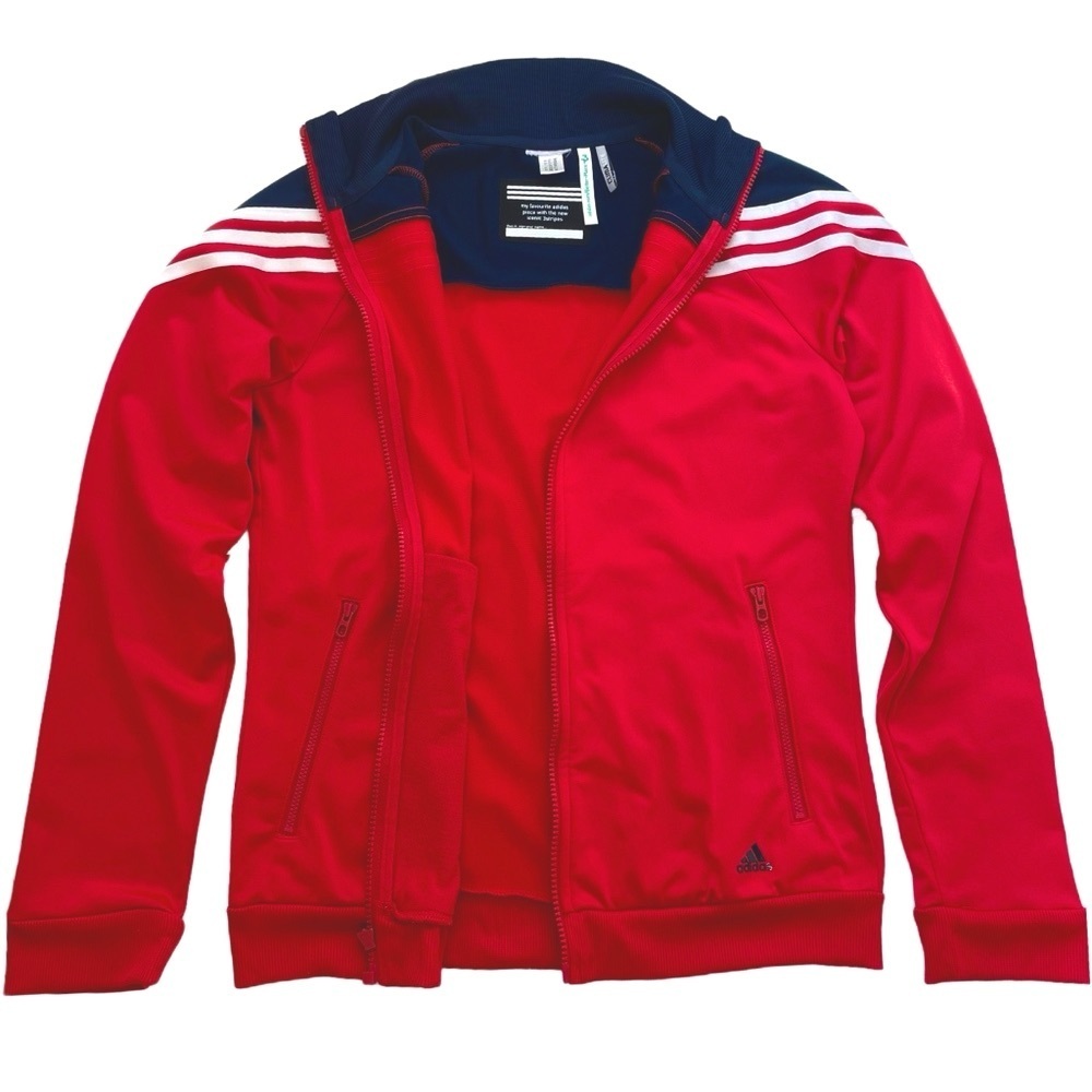 adidas Climalite Track Jacket, 3 Stripes, Full Zip, Red & Blue, Women’s Sz Small - Picture 3 of 6